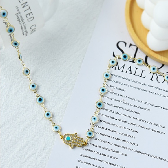 Evil Eye Hamsa Necklace For Women - 16K Gold Plated Protection Charm With Malachite Stone